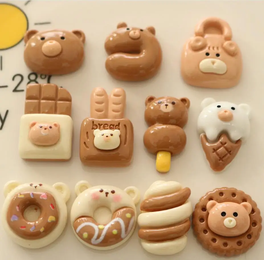 

Kawaii Cartoon Bear Bread Cake Chocolate Donut Flatback Resin Cabochons Kids Clip DIY Headwear Accessories Scrapbook Decor