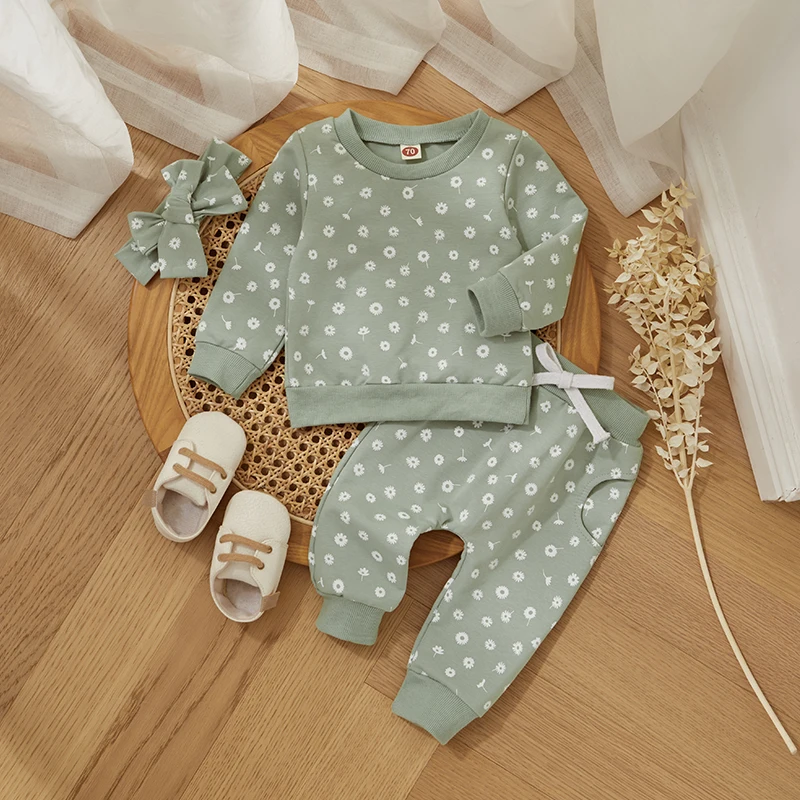 Милая одежда с цветочным принтом для маленьких девочек осенне-зимняя