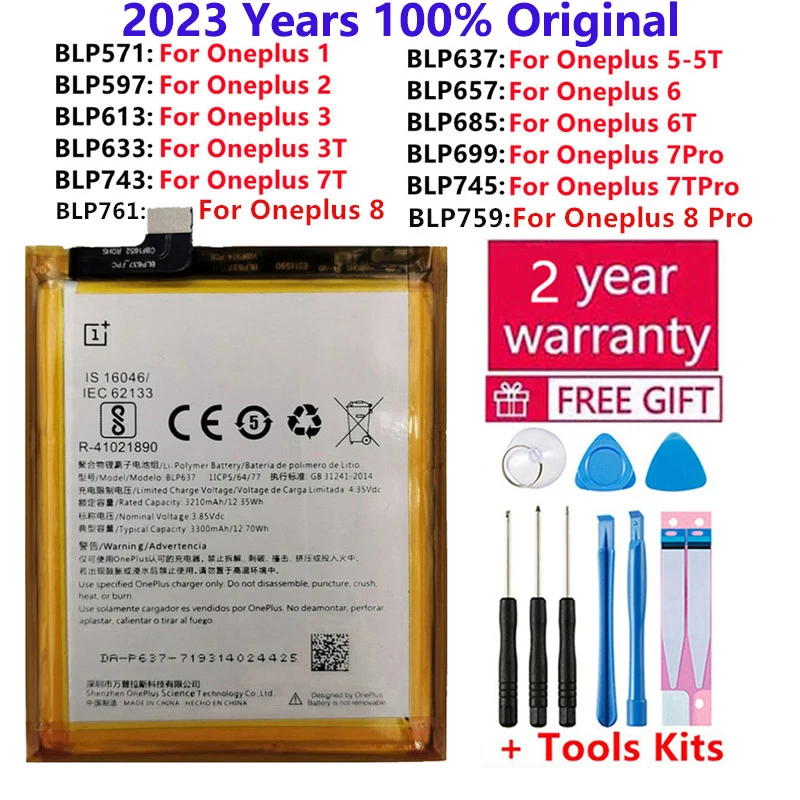 Замена оригинального аккумулятора на 100% для телефонов OnePlus 1 2 3 3T 5 5T 6 6T 7 Pro 7T 8 Plus Наборы инструментов.