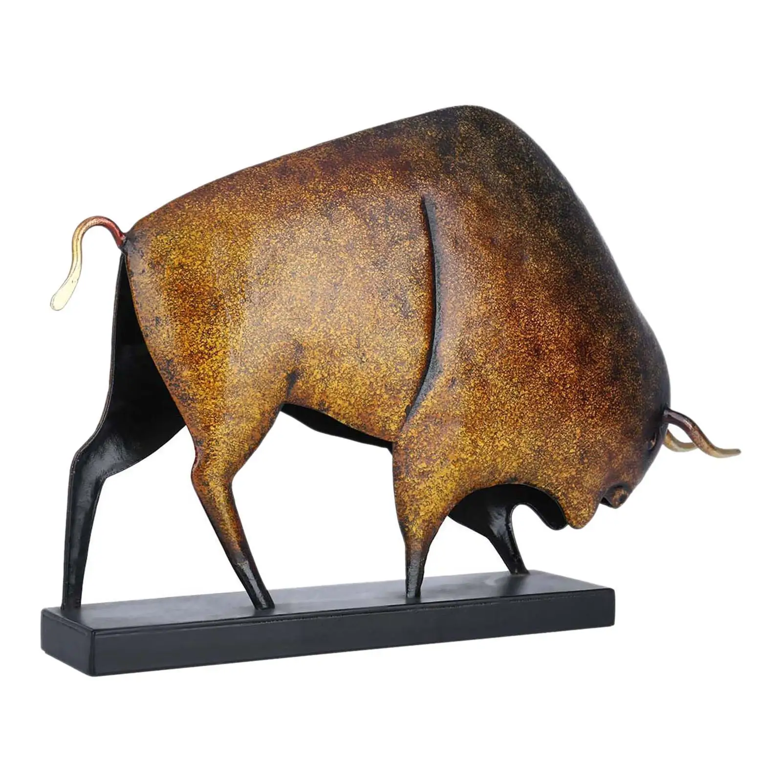 

Metal Bison Sculpture with Base Bull Animal Artist Ox Figurine Art Ornament for Home Decor Desktop Decoration Shelf Tabletop