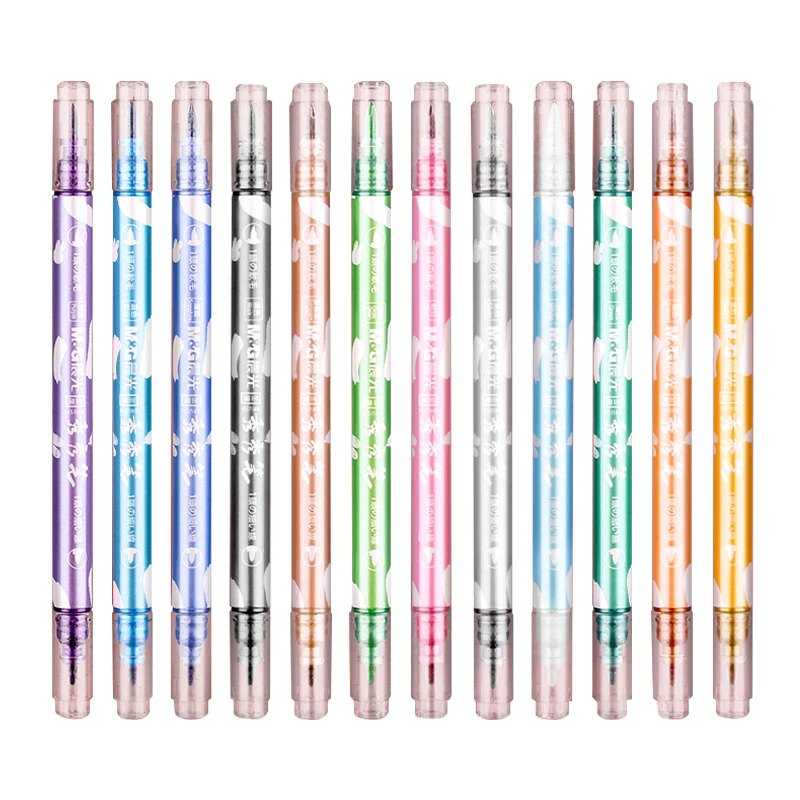 Двусторонняя металлическая маркерная ручка 12 цветов хайлайтер блестящая