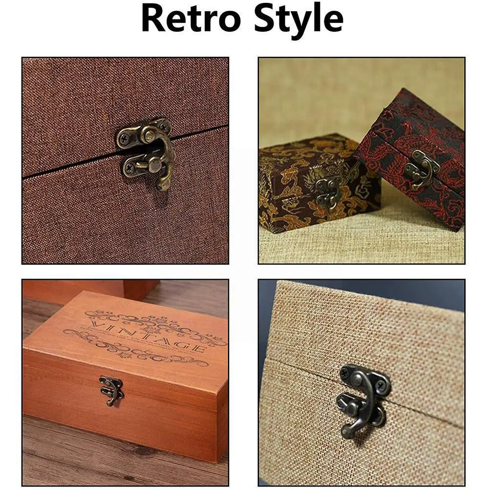 

One Set Vintage Metal Hardware Wooden Box Decorative With Padlock Screws Clasps Lock Hasp H0g0