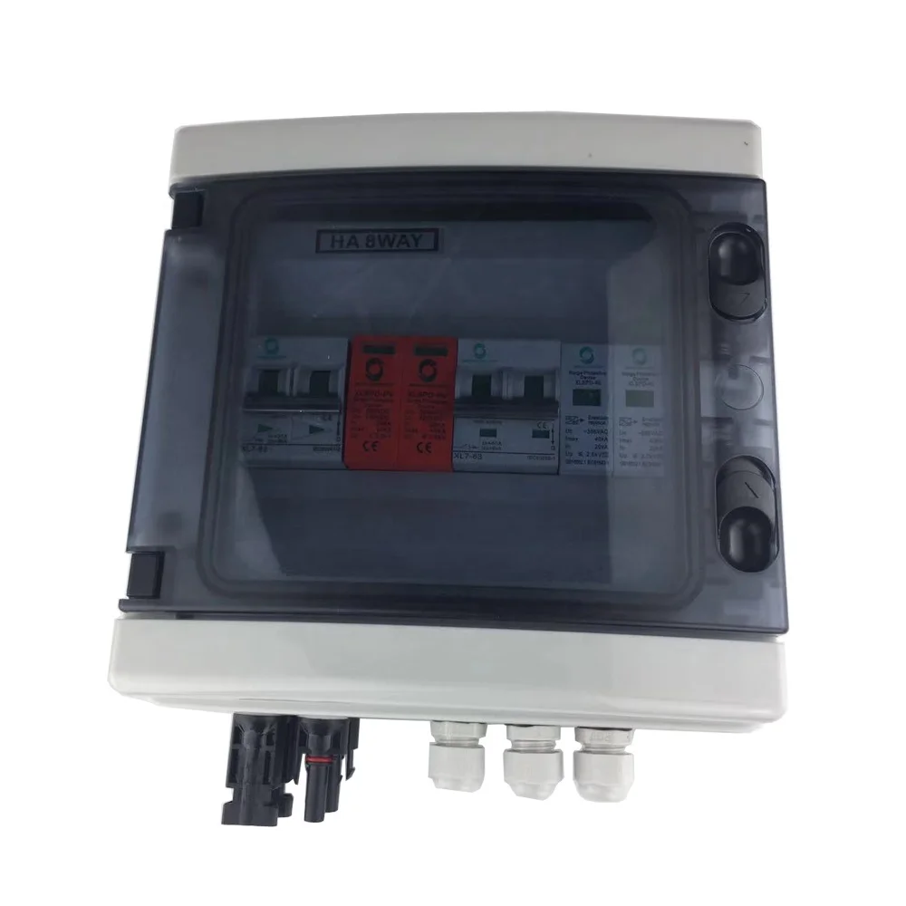 IP65 550V DC Solar PV Array Strings Combiner Box with ac surge protector and ac circuit breaker