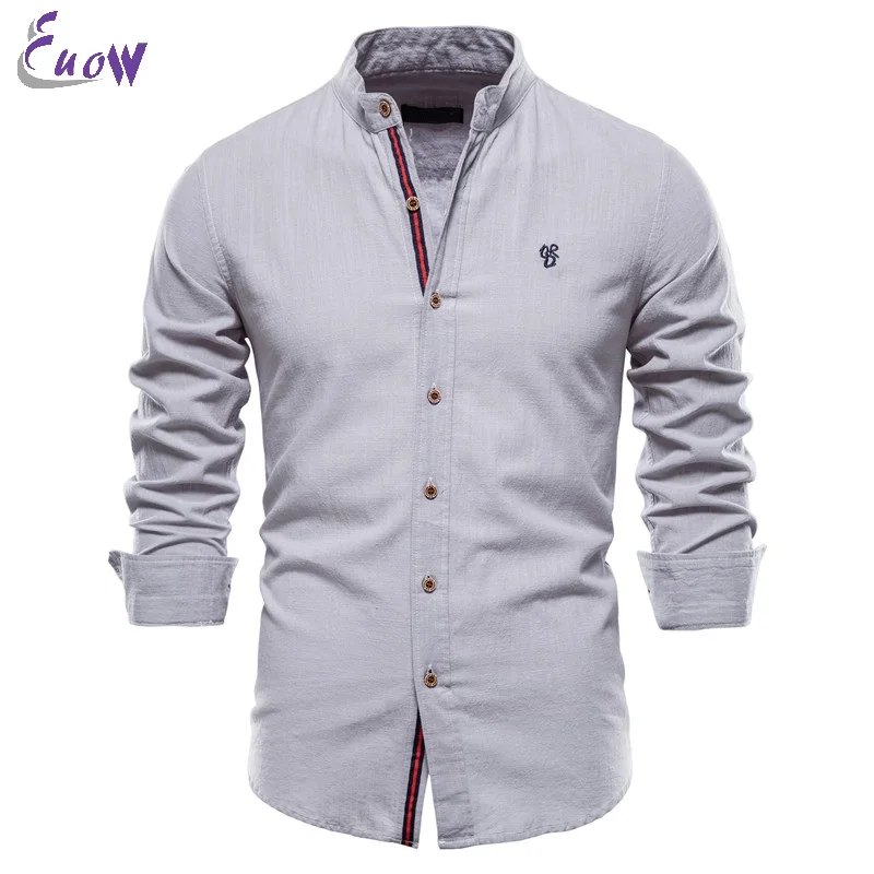 

EUOW New Fashion Mens Shirts Cotton Linen Casual Breathable Tops Long-Sleeved Lapel Shirts Men Clothing Summer Blouses 2023
