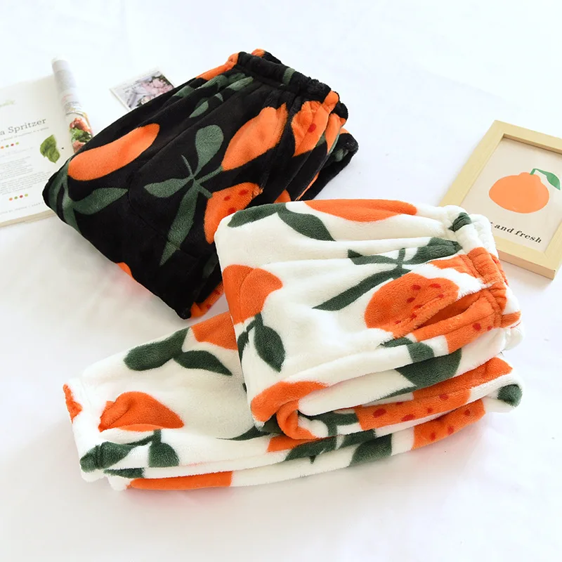 

Новинка, зимние пижамные штаны, женская утепленная Пижама, одежда для сна, мягкие теплые домашние штаны, свободные штаны с цветочным принтом и эластичным поясом