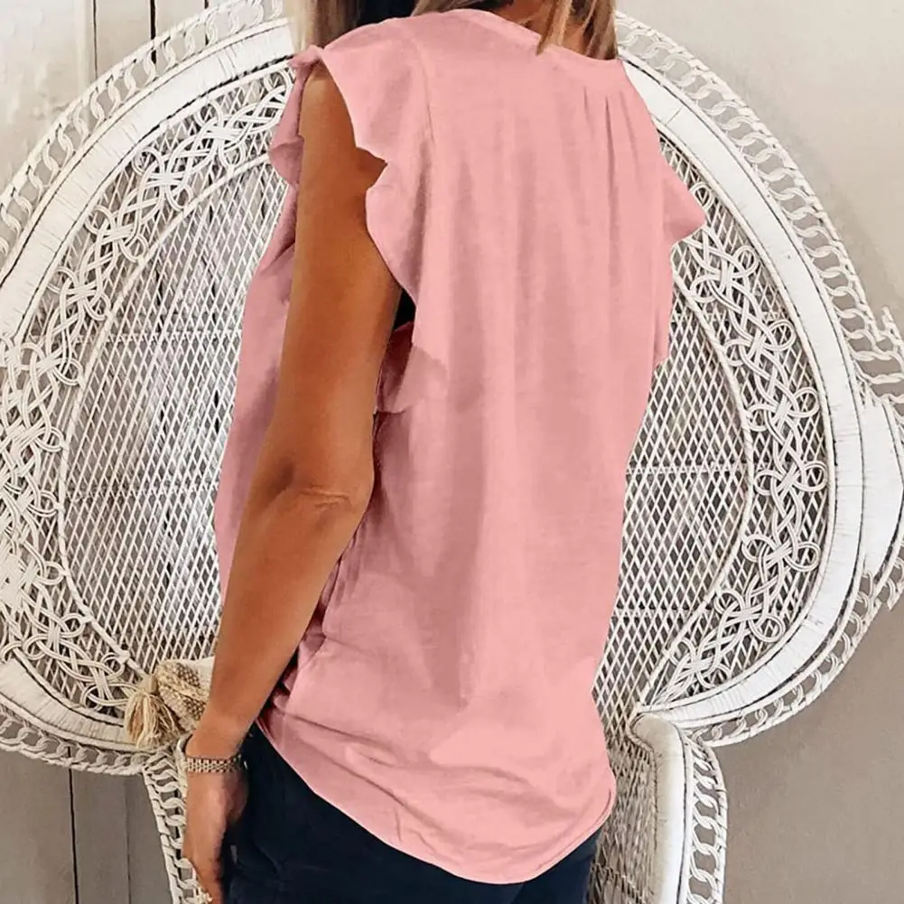 

Anti-Pilling Fashion Pure Color Women Casual T-shirt Pleated Shoulder Women Shirt Sweat Absorbing Workwear