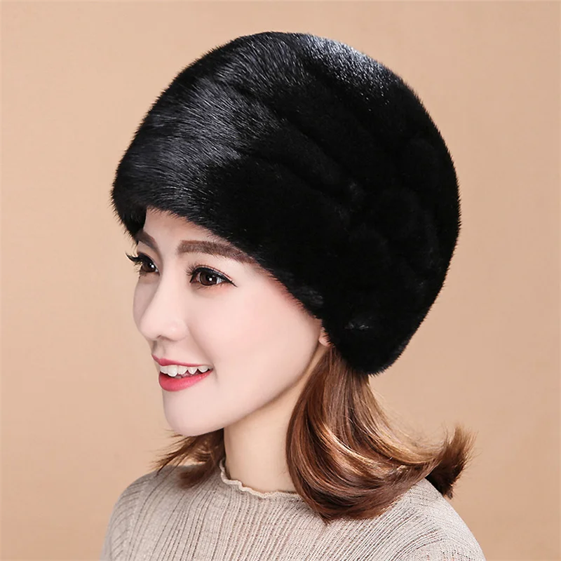 Winter Women New Russian Top Hat Warm Luxury Fur Natural Mink Hair Fashion Large Elastic Soft Thickened Warm Fur Hat 2023