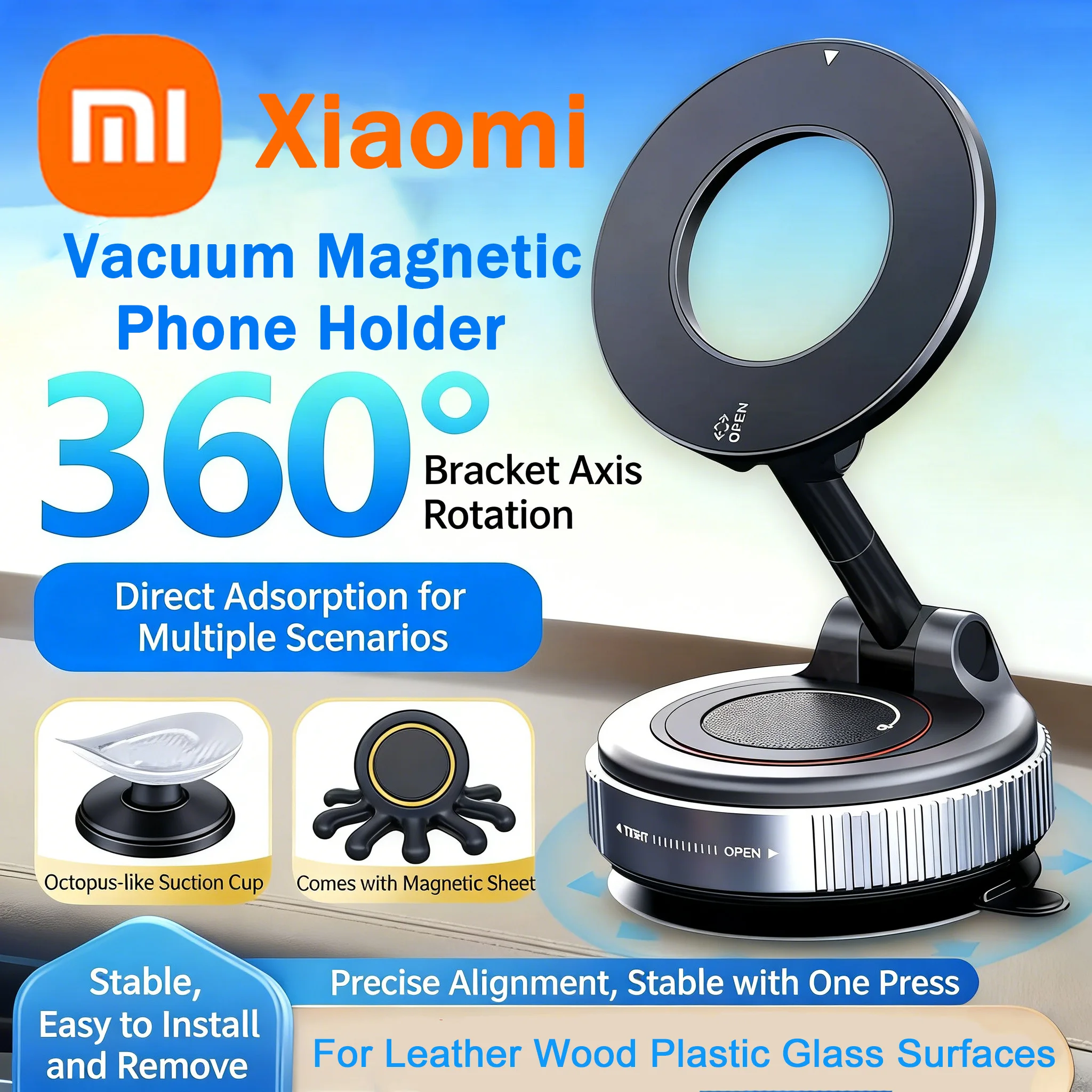 Фото Магнитный держатель для телефона Xiaomi 360° °   Регулируемый держатель с мощной присоской, универсальный автомобильный держатель для навигатора №1