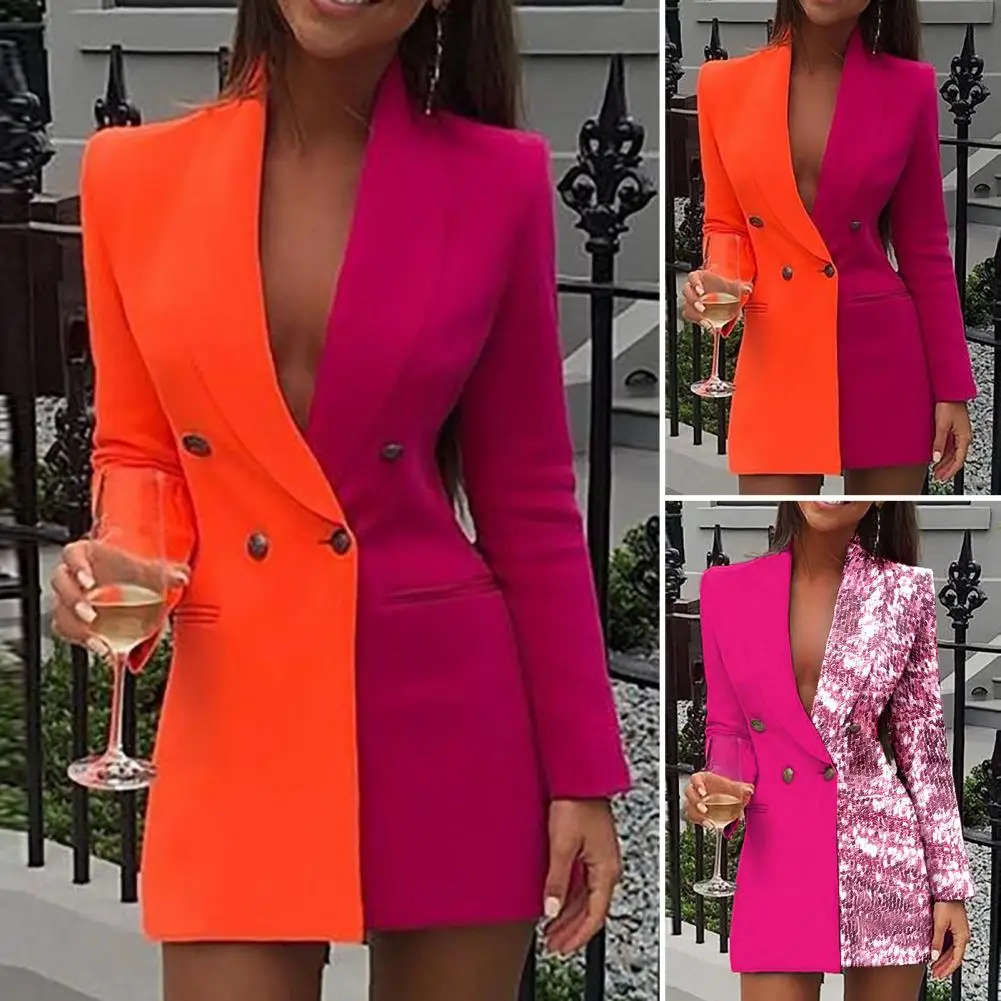 

Classic Evening Blazer Long Sleeve Anti-fade Double Breasted Women Long Suit Jacket Midi Blazer Fashion Blazer
