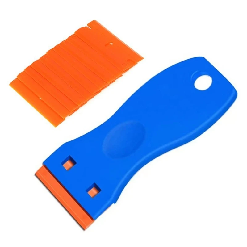 

Razor Blade Scrapers Plastics Scraper with 10 Pcs Replacement Blades Sticky Removal Tool for Removing Glue Sticker Decal