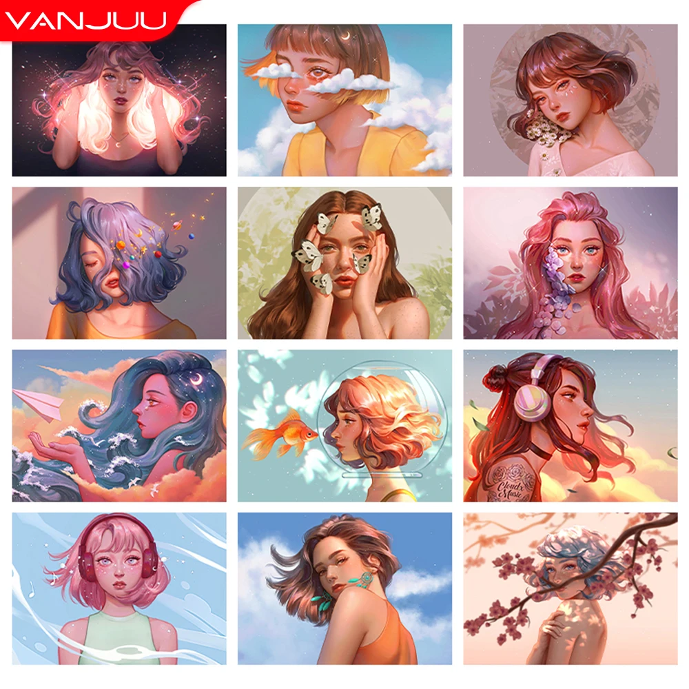 Алмазная живопись 5D «сделай сам», портрет мультяшной девушки, алмазная вышивка, полноразмерная/круглая Алмазная картина