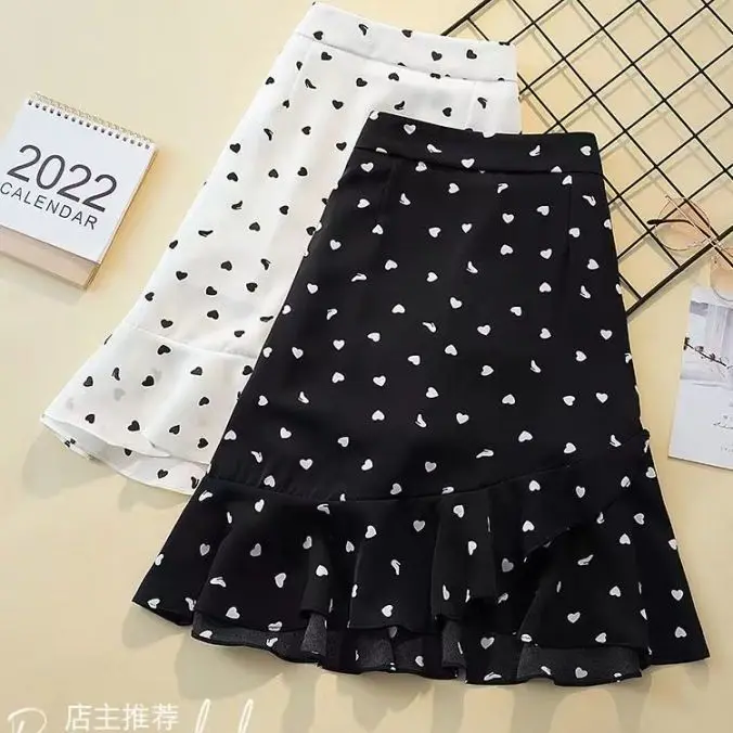 

2023 Summer Mini Skirts Women New Elegant Irregular Polka Dots Printed Pleated High Waisted A- Line Slim Short Dresses M114