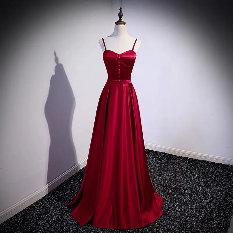 

Женское атласное платье на тонких бретельках Ashely Alsa, длинное красное платье-трапеция на пуговицах для свадьбы, выпускного вечера