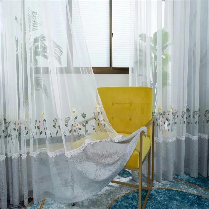 

European White Sheer Curtains For Living Room Bedroom Geometric Window Tulle Curtain Drapes Home Decor Custom Made Curtains