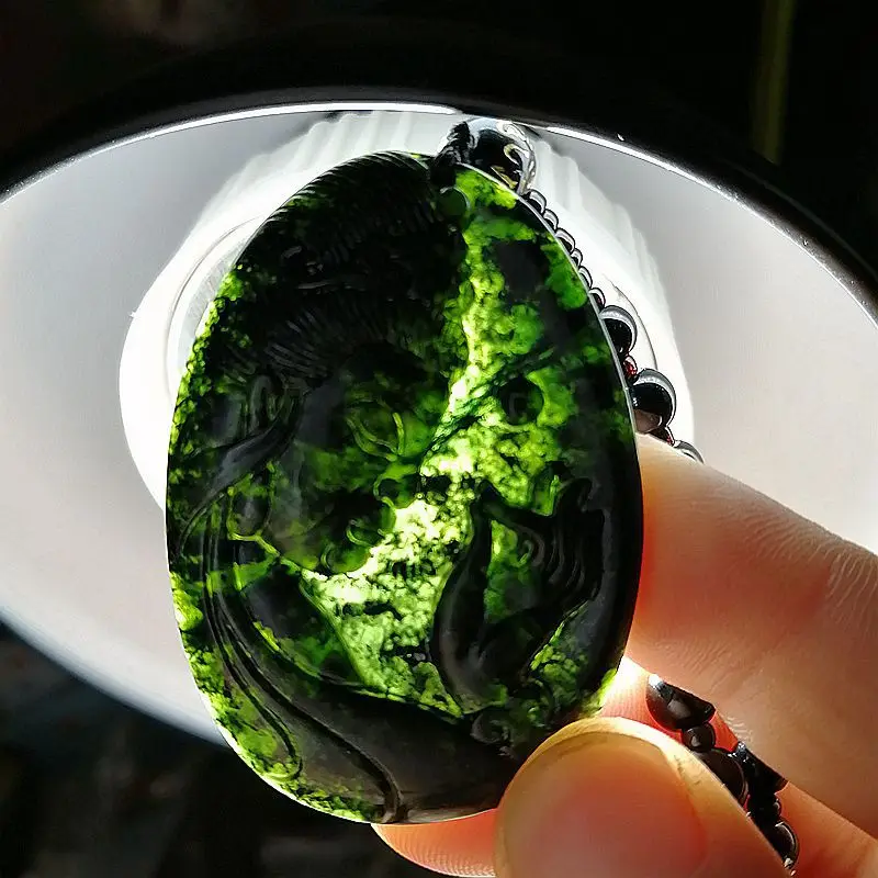 Натуральный нефрит лекарственный король графит зеленый кулон из гуаньинского