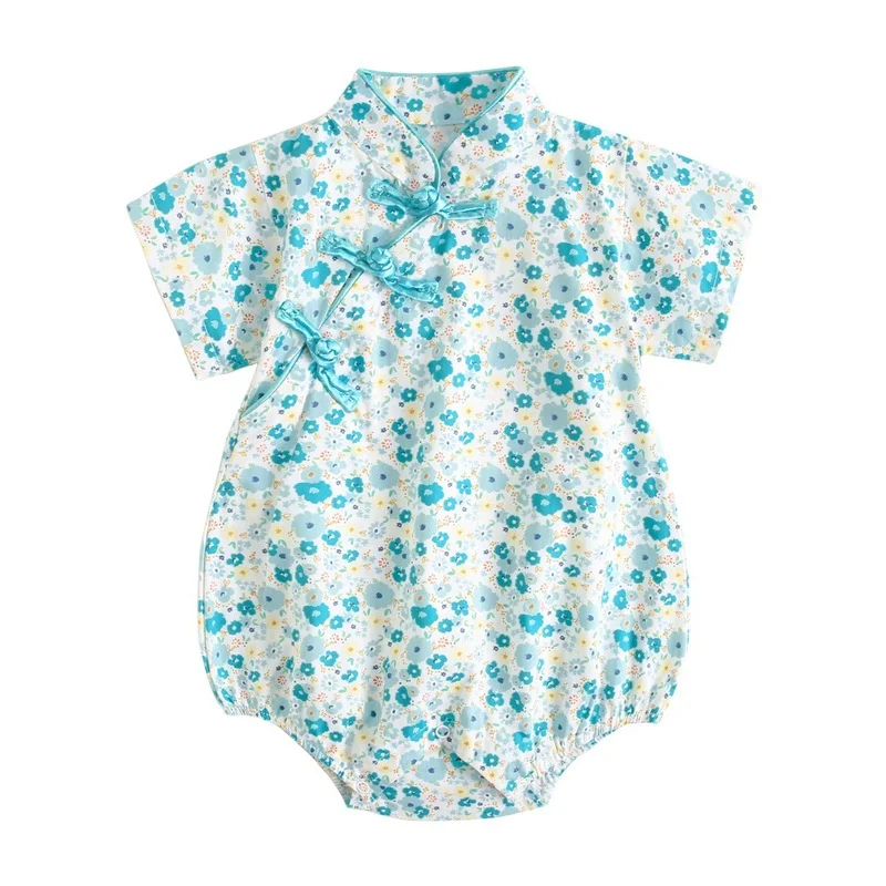 New Baby Girl Clothes New Born Baby Items Summer Fashion Cotton Bodysuits Floral Printing Cheongsam Style Baby Girl Baby Clothes