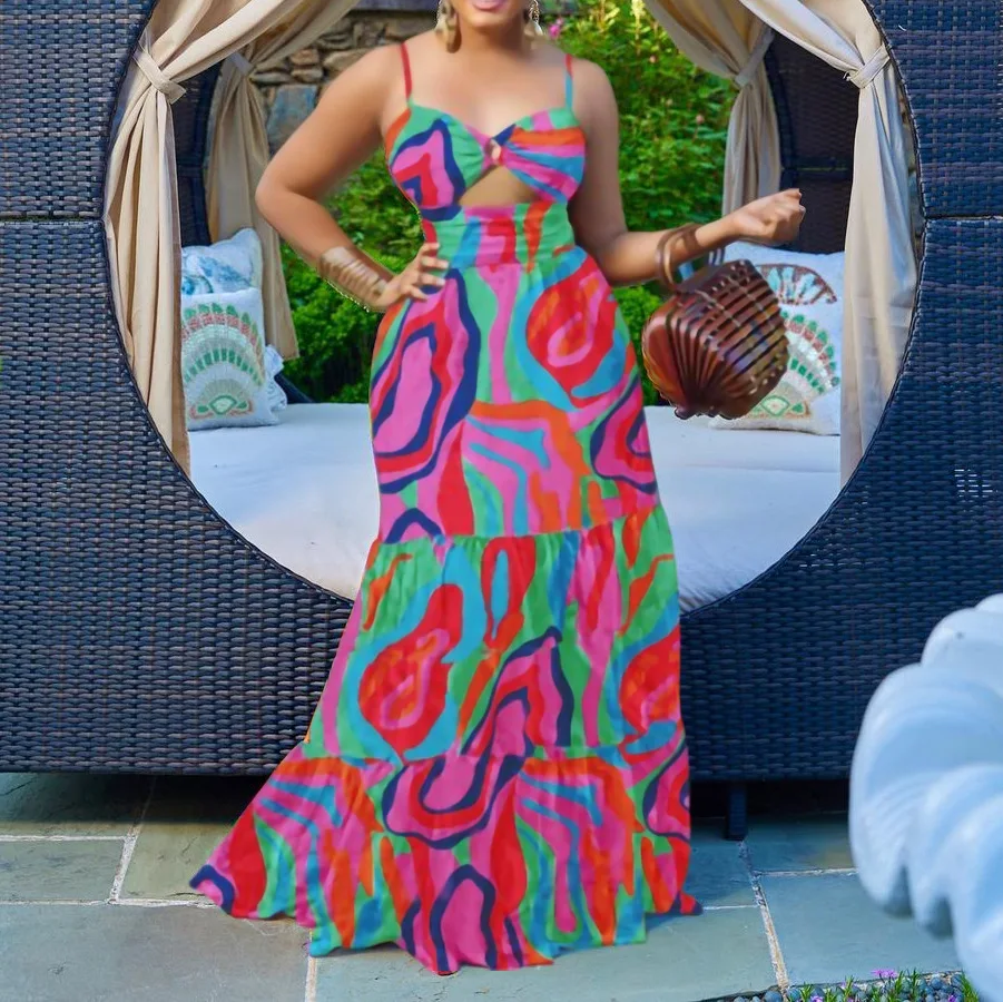 

Женское ажурное платье без рукавов, Привлекательное платье на бретелях с высокой талией в стиле бохо, лето 2023