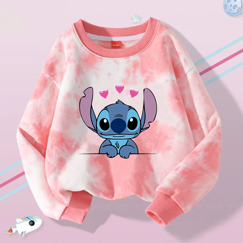 Детские толстовки Disney Stitch модные пуловеры с длинными рукавами для девочек топы