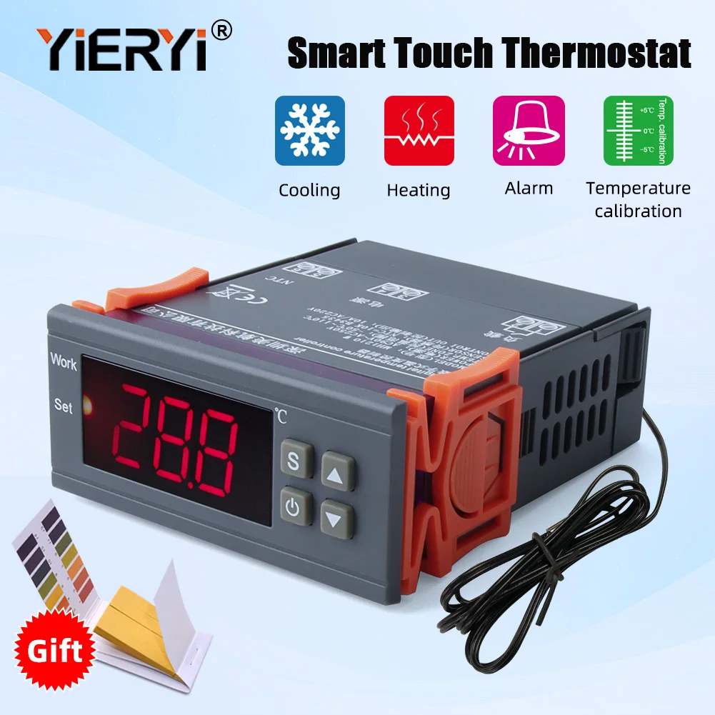 Фото Умный цифровой термостат Yieryi MH1210W с датчиком NTC для контроля температуры при нагреве и охлаждении, для инкубаторов и теплиц №1