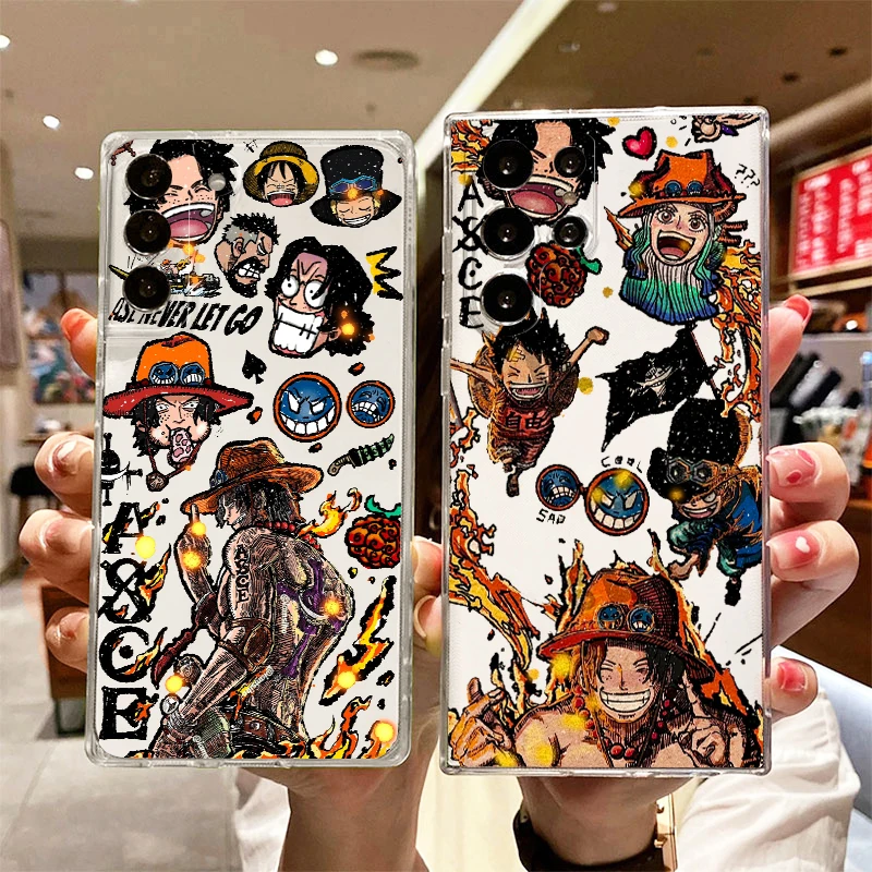 

Anime O-Ones Pieces Aces Phone Case For Samsung S23 S22 S21 S20 FE Ultra Pro Lite S10 5G S10E M52 Plus Transparent Cover