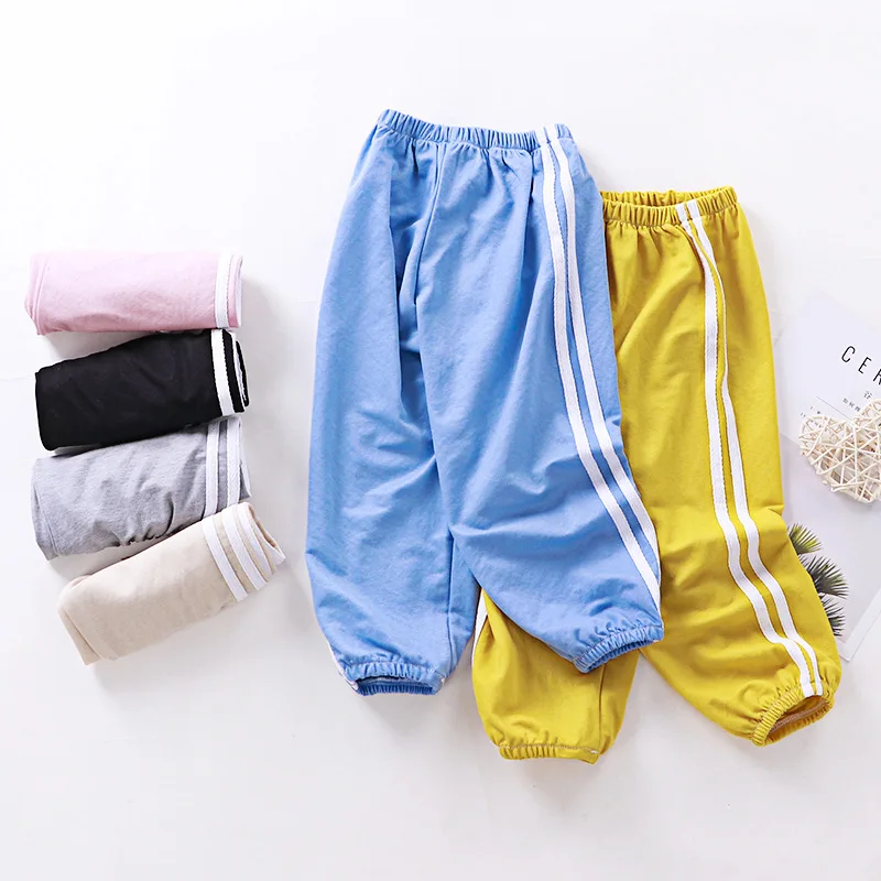 

Children Trousers For Boys Girls Cotton Linen Elastic Waist Solid Color Summer Mosquito Pants Kids Clothing Long Pants 100-150cm