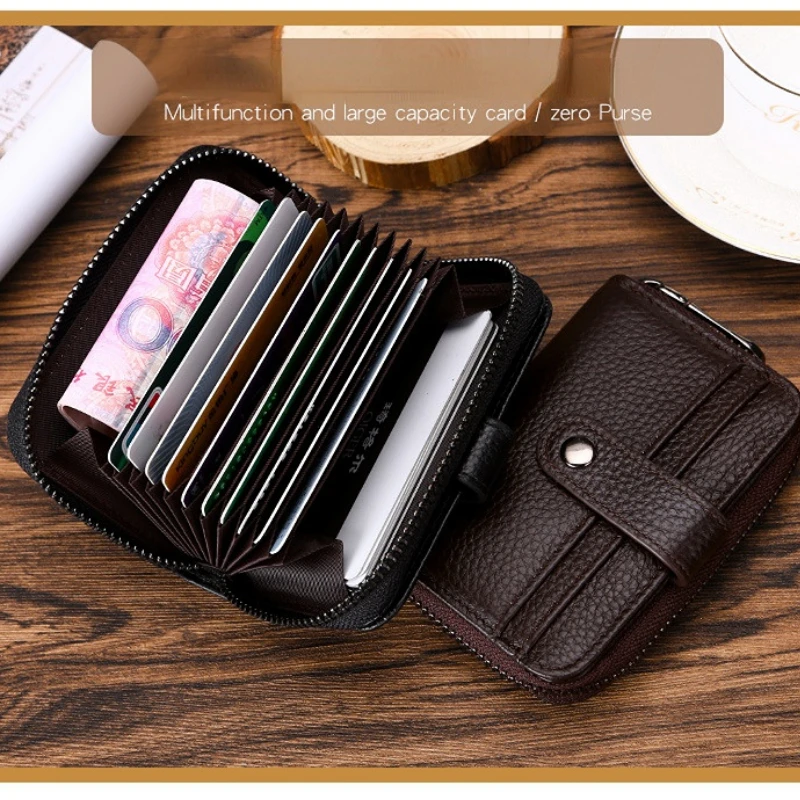 

Многофункциональные кожаные кошельки для мужчин, мини-кошелек для монет, удостоверения личности, короткий бумажник на молнии из первого сл...