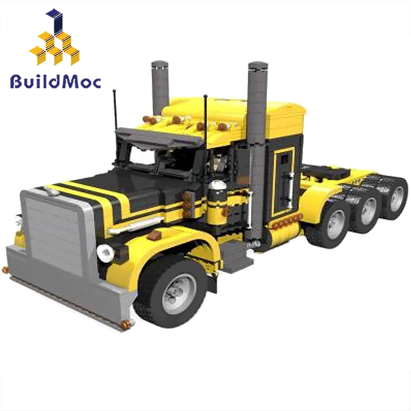 

MOC-2980 Peterbilted 379 Semi Truck 1:18 In Yellow With PF Building Blocks Set Motor Vehicle Car Toys Children Birthday Gifts