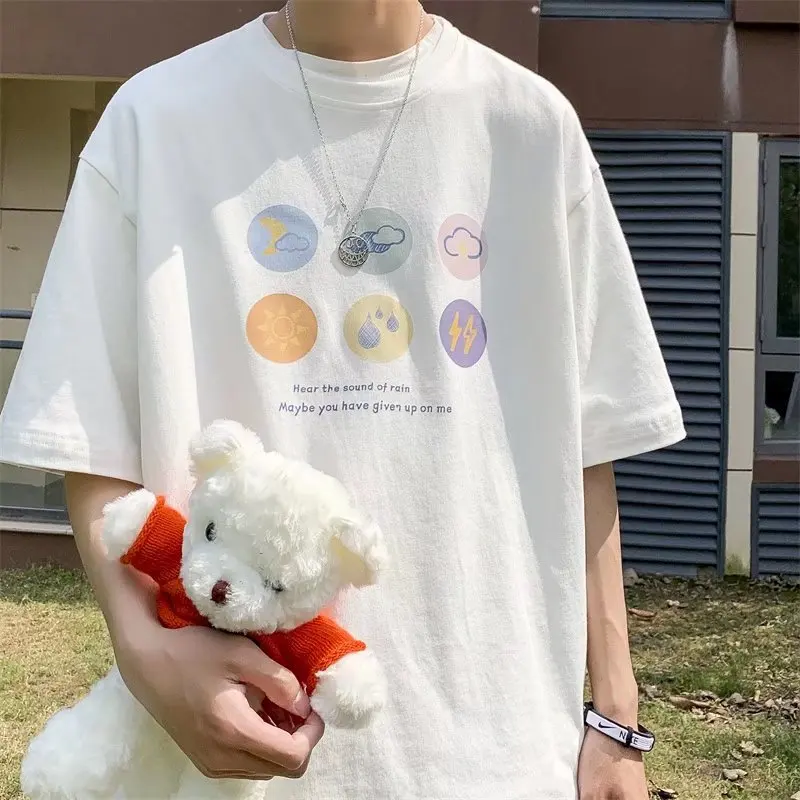 

Hong Kong style short sleeve t-shirt men's summer new half sleeve casual printed top Korean fashion couple loose T-shirt