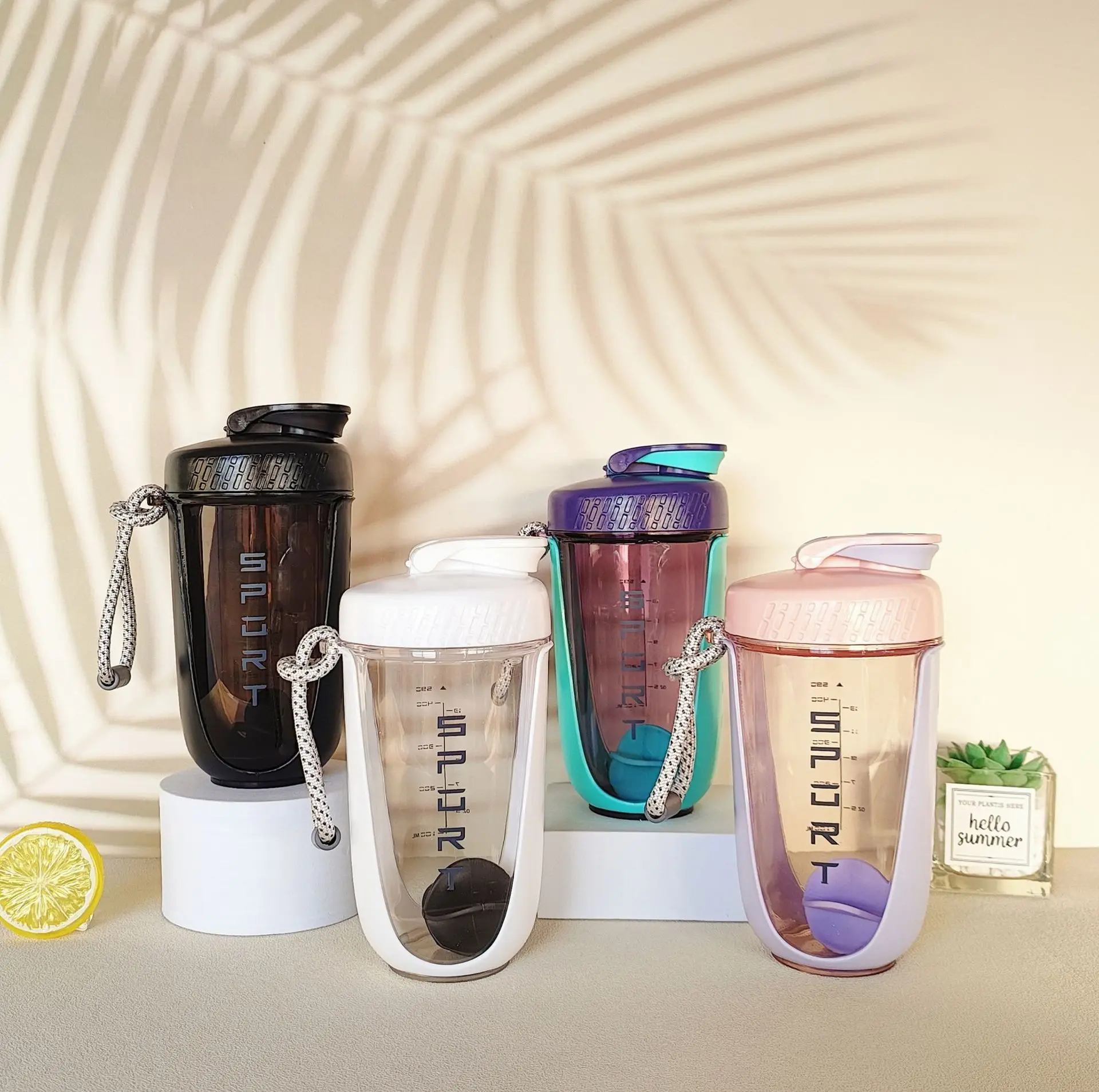 Blender With For Plastic Gym Ball Shaker Shakes Whisk Powder Free Bottle Protein Stainless Sport Leakproof Workout