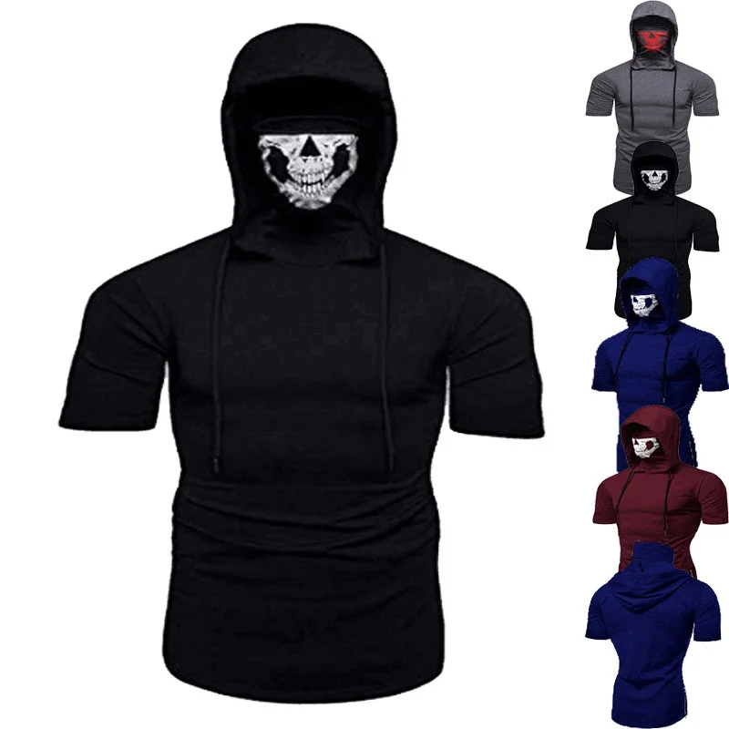 2022 тянущаяся Мужская футболка с капюшоном Ninja коротким рукавом и изображением