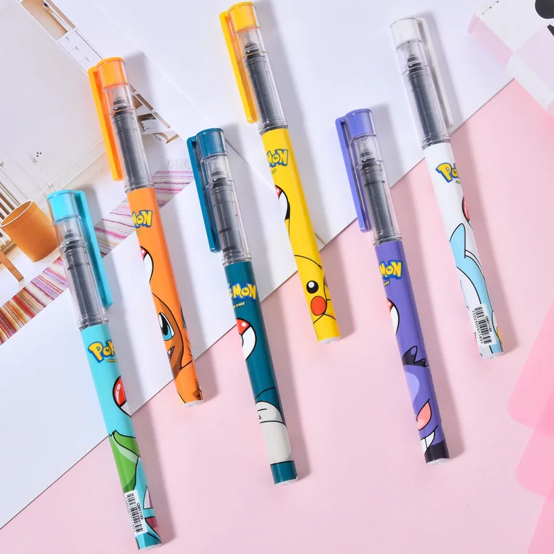 Фото 24/48PCS KAWAII POKEMON прямой жидкий гель ручка мило 0,5 мм черные чернила подписи ручки рекламные школьные принадлежности офиса №2