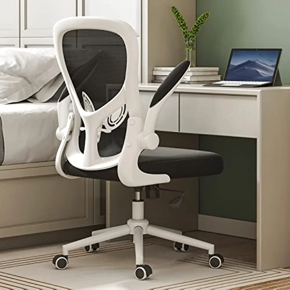 

Office Chair Work Desk Chair Computer Breathable Mesh Chair with Adjustable Lumbar Support and Flip-up Arms, White