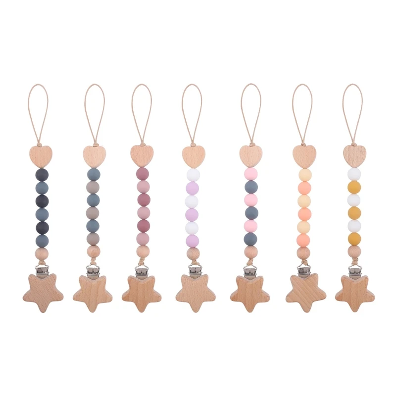 

Wooden Bead Pacifier Clips Silicone Dummy Chain Holder Newborn Soother Chains