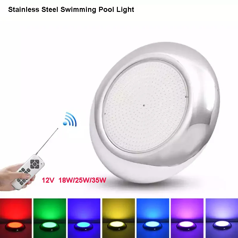 

Подводный светильник для бассейна из нержавеющей стали, наполненный смолой подводный светильник для пруда, разноцветный RGB с дистанционным управлением, теплый и холодный белый свет, 18 Вт, 24 Вт, 35 Вт