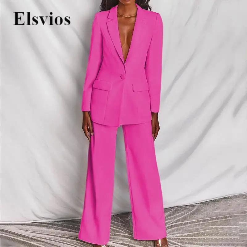 

Autumn Fashion Commuting Suit Blazer Set Elegant Lapel Long Sleeve Coat Top And Straight Pants Set Women Casual Two Piece Outfit