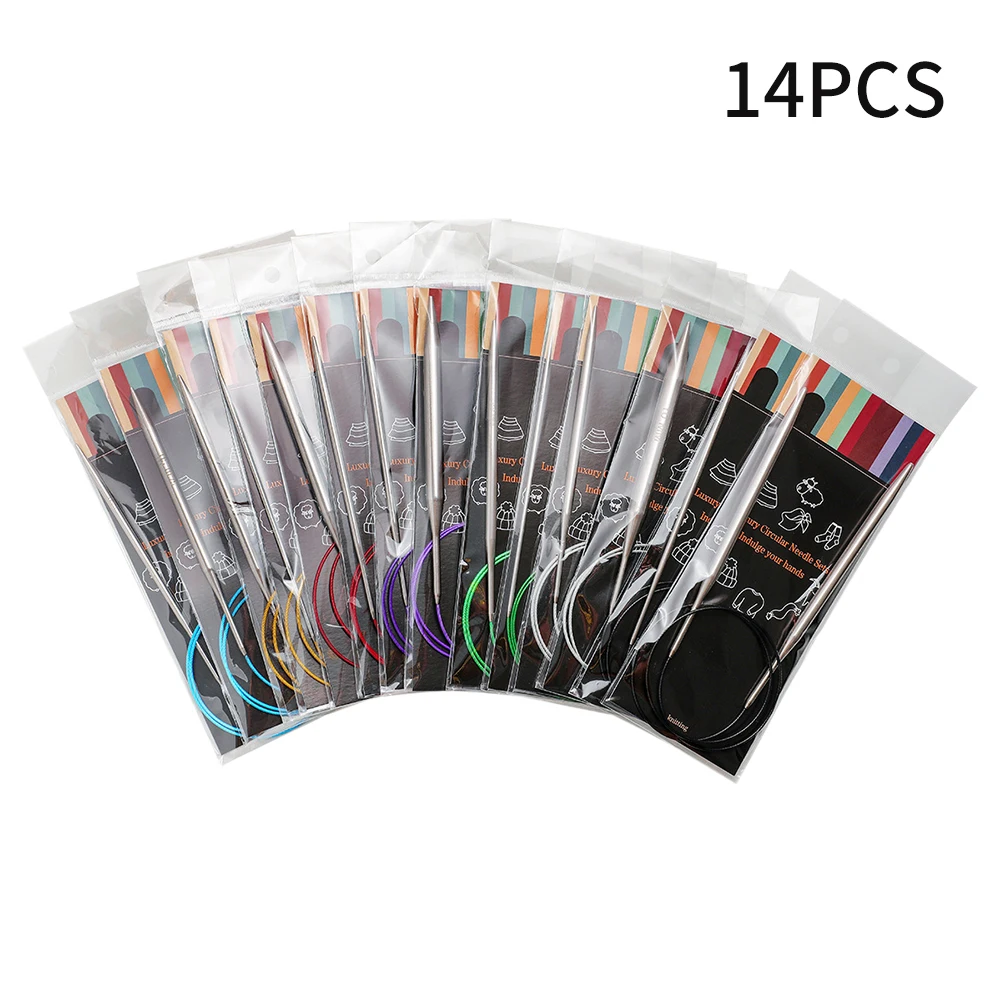 

14 шт./компл. вязание крючком, портативный брикет, круговой вязальный штифт с сумкой, ручная работа, нержавеющая сталь, фотоигла