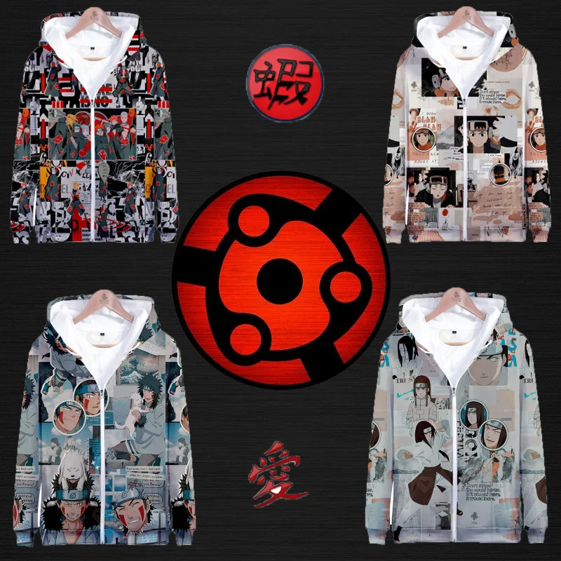Men's Zipper Hoodie Anime Naruto Fashion 3D Digital Printing Hooded Jacket Spring Autumn Casual Sportswear Kids Birthday Gifts