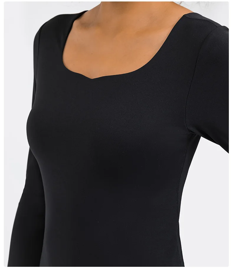 LuluShirt Women's Long Sleeve Top Gym Yoga Sport Fitness Outdoor Jogging Sportswear Elastic Womens Clothing with Chest Pad