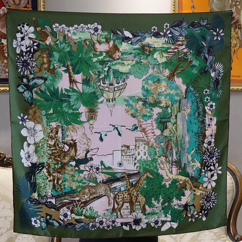 

Animal Paradise Twill 100% Silk 88*88cm Scarf Luxury Woman Shawls Summer Woman Scarf Woman Scarves for Neck Beach Shawl