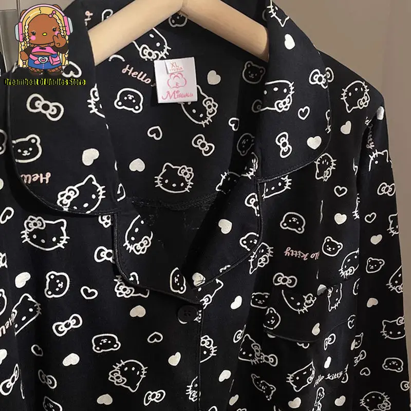 Черная Гавайская Пижама Hellokitty для отпуска женские пижамные комплекты с длинным