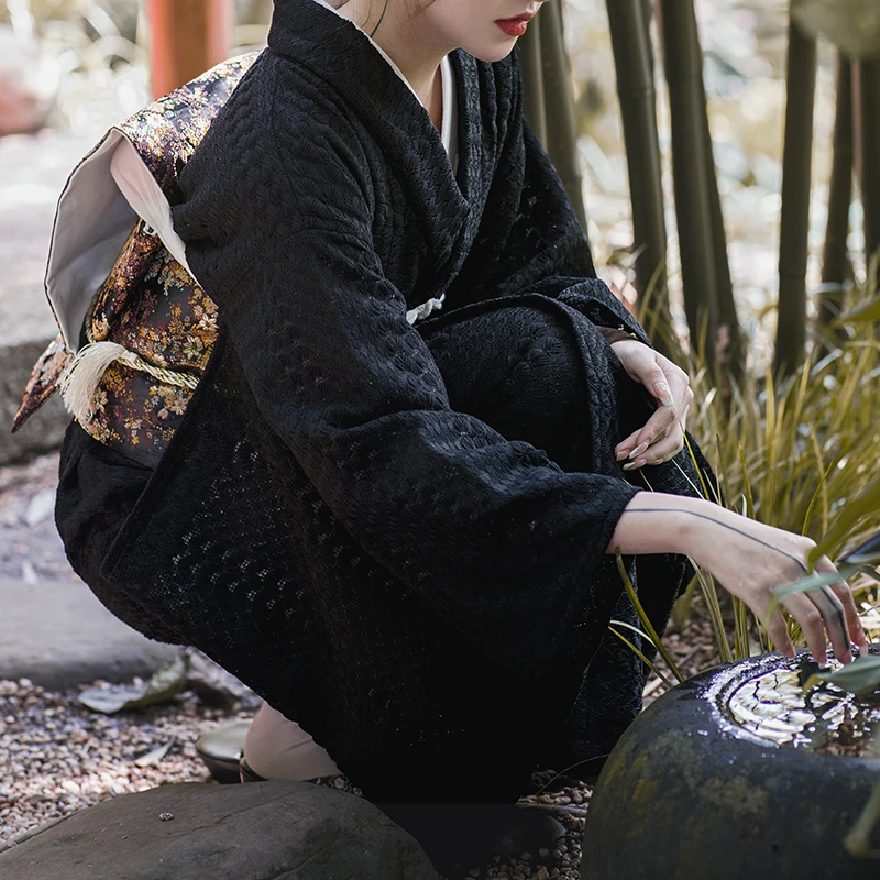 Женское традиционное кимоно в японском стиле женское черное кружевное платье