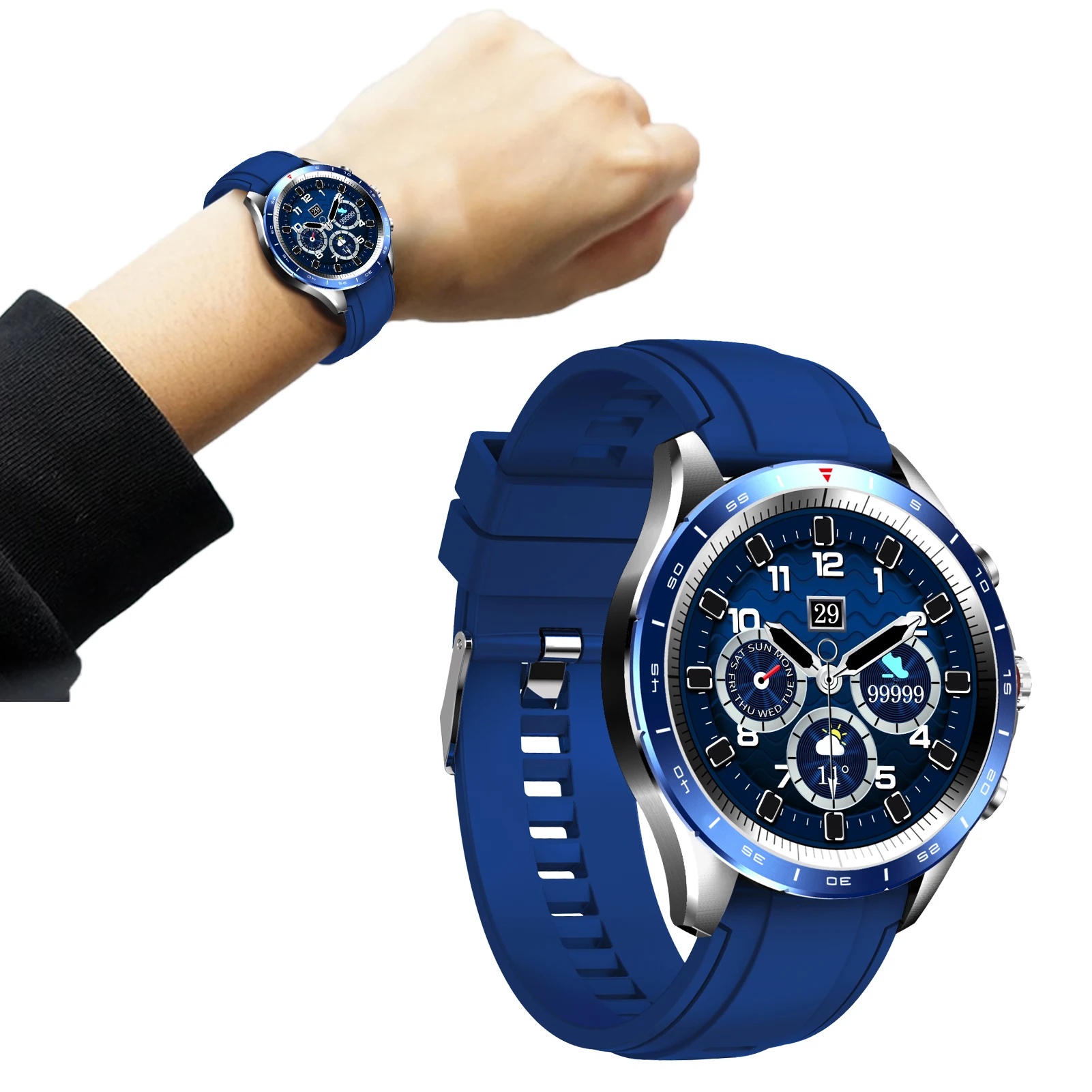 

Мужские Смарт-часы для фитнеса с пульсометром и шагомером, часы с сенсорным экраном, Смарт-часы с поворотной кнопкой IP67