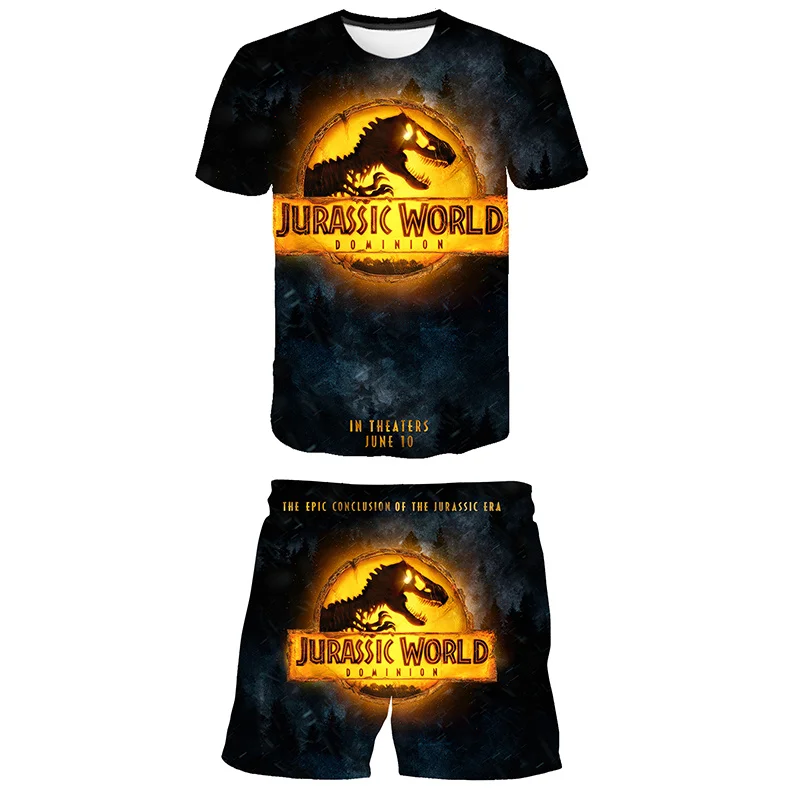 

Kids Jurassic World Dominion Clothes Pants Suit Clothing Fashion Casual Children's Cartoon 3D T shirt+Short Pants Two-Piece Set