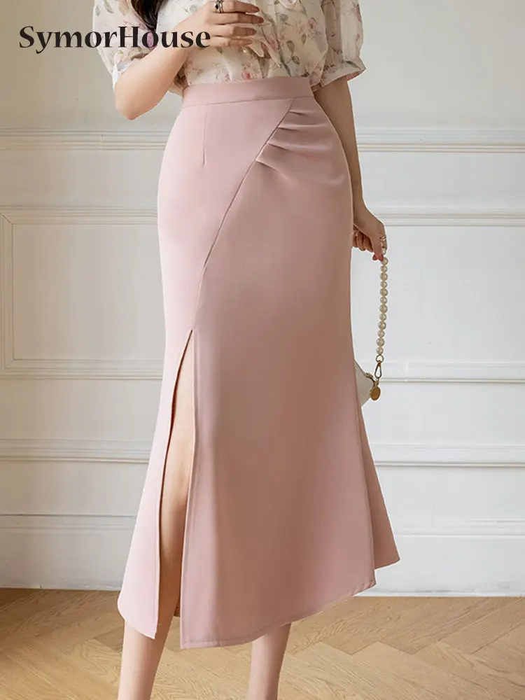 

Юбка женская с завышенной талией, приталенная Повседневная трапециевидная юбка с разрезом сбоку, с запахом, в винтажном стиле, весна-лето-осень