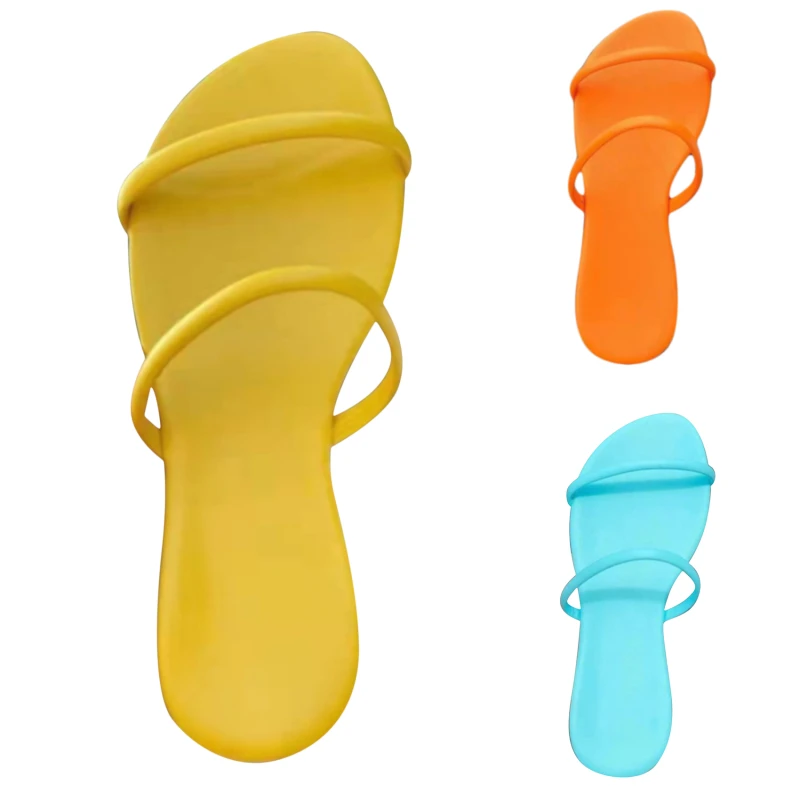 

Slippers Women Fashion Summer Non-slip Sandals Shoes Beach Slides 2022 Summer Candy Color One Word Belt Casual Sandals Ladies