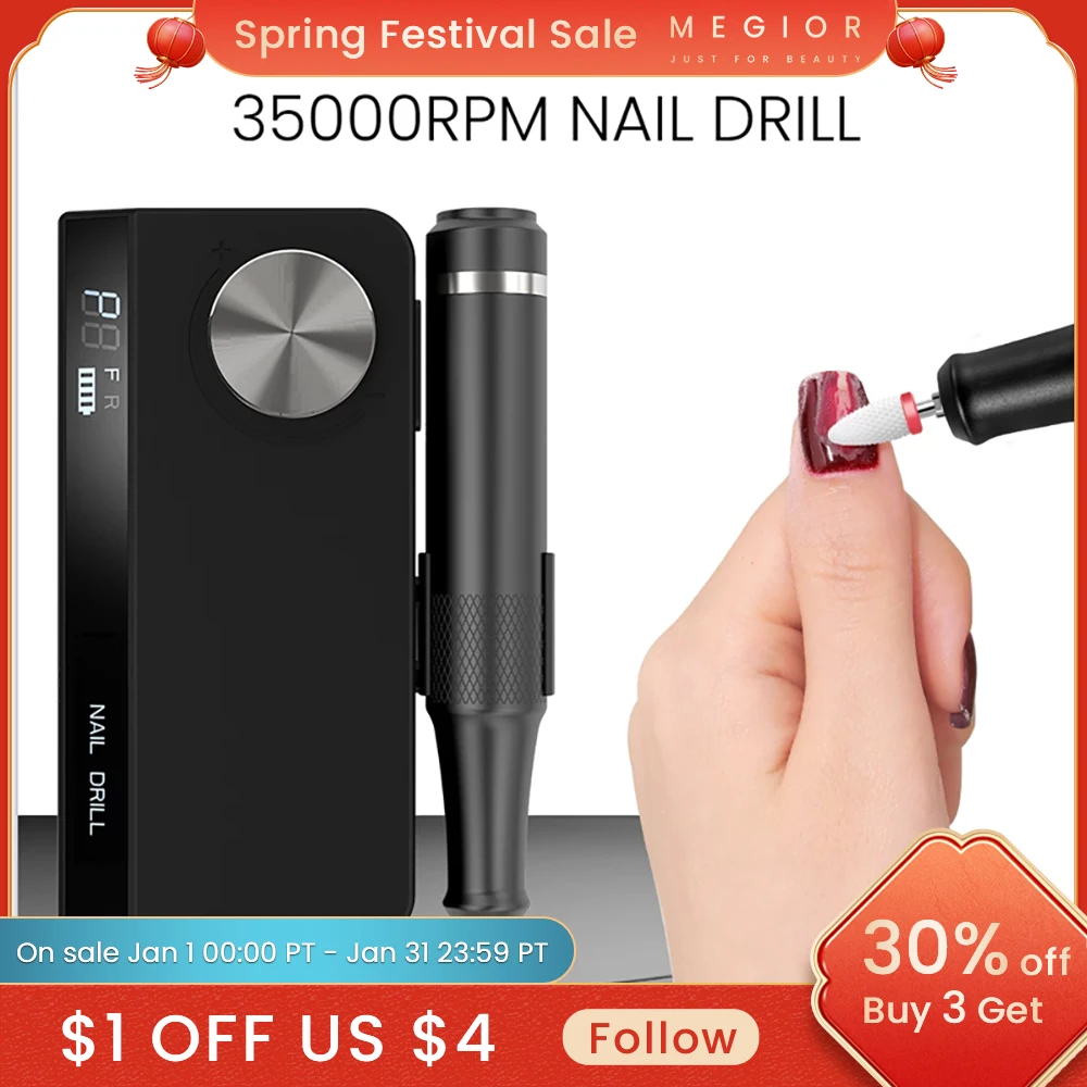

MAGIOR 35000RPM Electric Nail Drill Machine With LED Display Rechargeable Nail Tools For Manicure Portable Milling