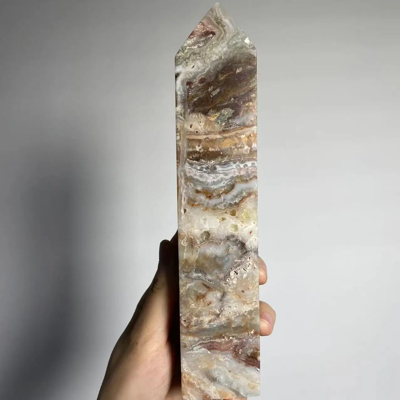 

Natural Little Crazy Agate Crystal Four-Sided Obelisk Energy Gem Reiki Healing Room Office Decoration Gift Collection