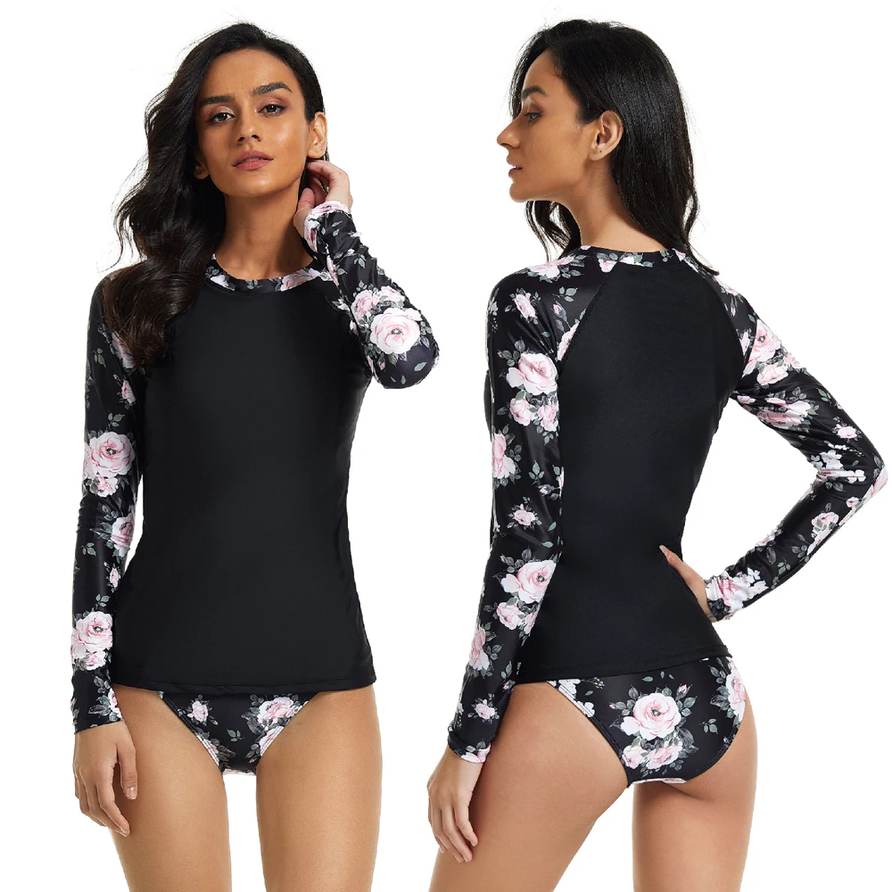 

2022 New 2 Piece Swimsuit Woman Long Sleeve 2022 Full Swimwear Top Uv T-shirts Sports Surf Beach Outfits Rash Guard Thong S M L