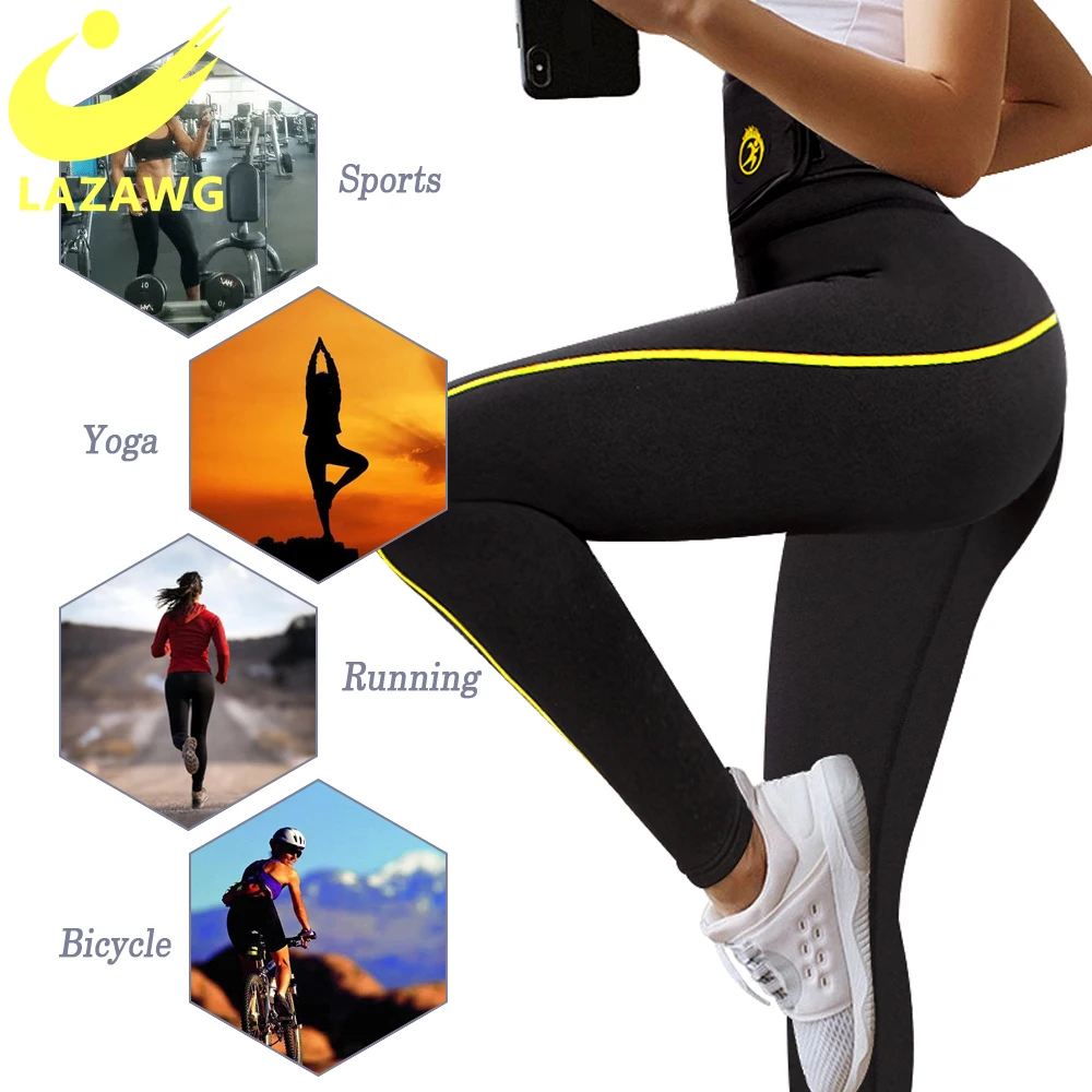 LAZAWG Women's Neoprene Sauna Slimming Trousers Gym Workout Hot Thermo Sweat Capris Leggings Body Shapers Waist Trainer Pant
