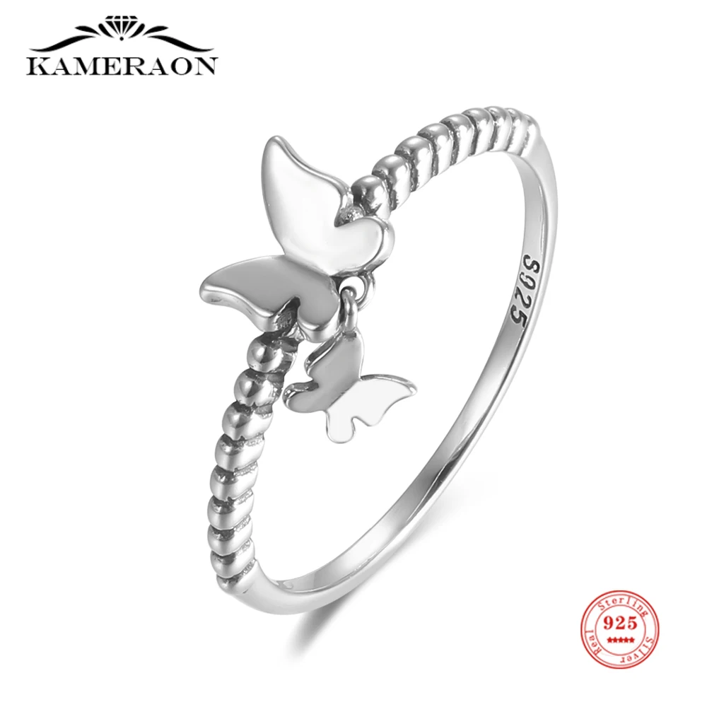 

Original 925 Sterling Silver Personality Trend Retro Double Butterfly Finger Ring for Female Fashion Retro Creative Fine Jewelry